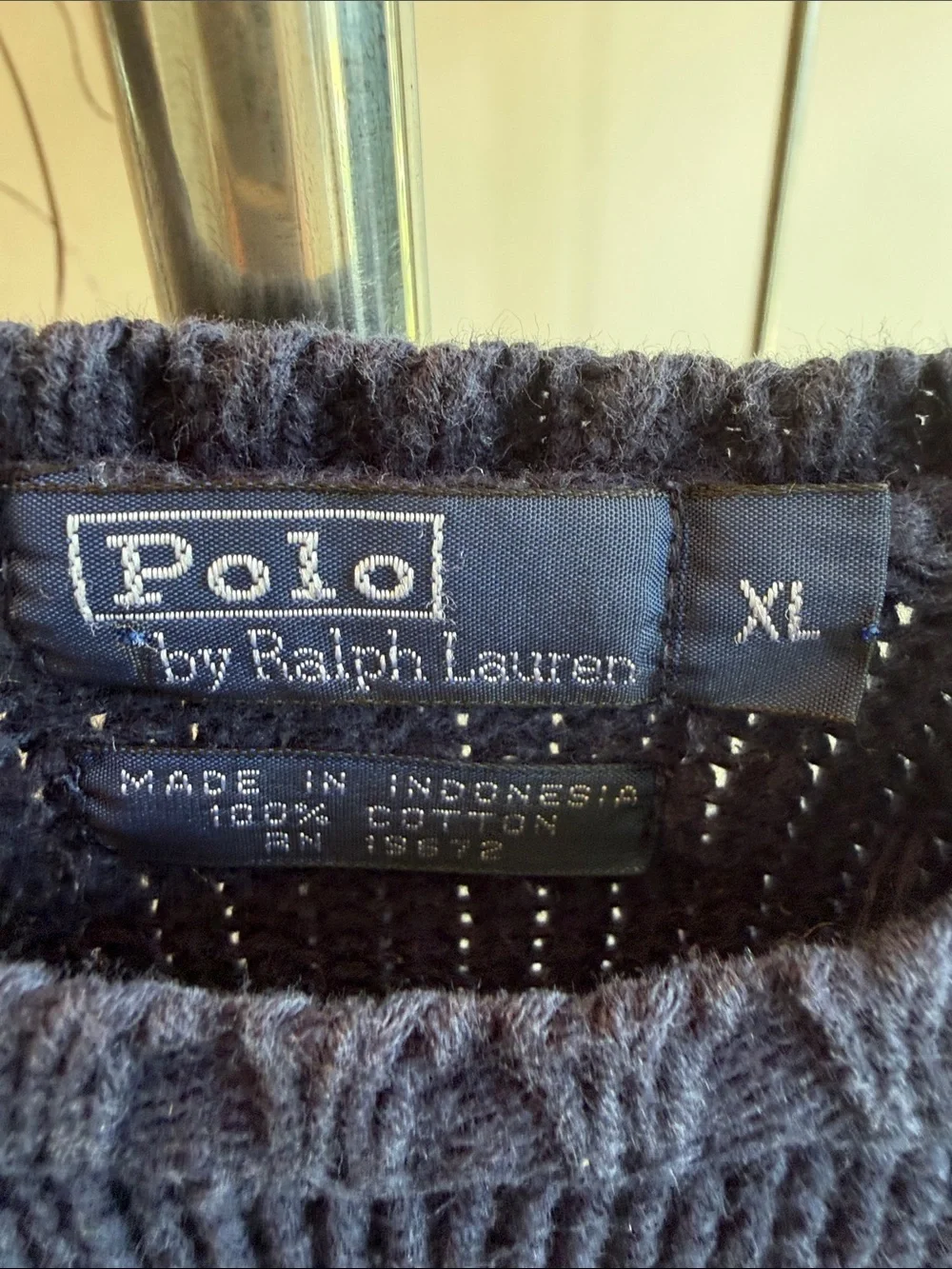Polo by Ralph Lauren Navy Crewneck Sweater with Flag Intarsia